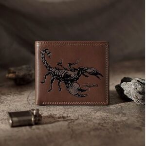 NEW $33 skneephate 100% Genuine Leather Men's Bifold Scorpion Wallet in 'coffee'